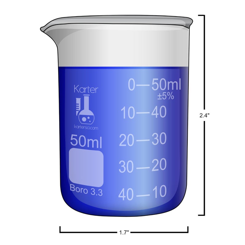 Karter Scientific 214T2, 3.3 Boro, Griffin Low Form, Glass Beaker Set - 4 Sizes - 10ml, 50ml, 100ml, 250ml - Image 3